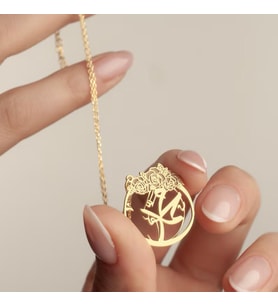 Kişiye Özel 925 Ayar Gümüş Gül Tasarımlı Hz. Muhammed İsim Kolye (Gold)