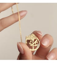 Kişiye Özel 925 Ayar Gümüş Gül Tasarımlı Hz. Muhammed İsim Kolye (Gold)