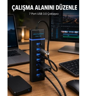 7 Girişli USB 3.0 Hub 5Gbps LED Göstergeli USB Çoğaltıcı