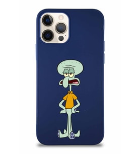 Apple iPhone 12 Pro Soft Premier Kapak Squidward Dokunaç Tasarımlı Silikon Kılıf - Lacivert (Şeffaf)