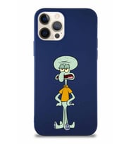 Apple iPhone 12 Pro Soft Premier Kapak Squidward Dokunaç Tasarımlı Silikon Kılıf - Lacivert (Şeffaf)