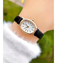 Altın Renk Kasa Siyah Deri Kordonlu Minimal Vintage Kadın Kol Saati (Altın Rengi)