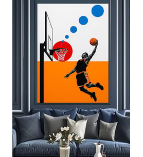 Basketbol Oyuncusu Zıplama Dekoratif Kanvas - Mdf Ahşap Tablo