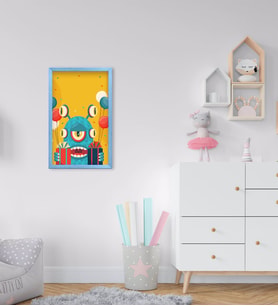 BK Home Tatlı Canavar Tasarımlı Dekoratif Mavi Ahşap Çerçeveli Çocuk Odası Tablo-4