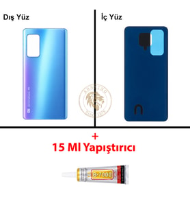 Xiaomi Mi 10T Aurora Mavi Arka Pil Kapağı Batarya Kapağı Lazer Kesim + B-7000 Yapıştırıcı