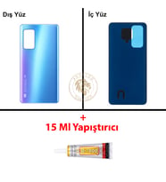 Xiaomi Mi 10T Aurora Mavi Arka Pil Kapağı Batarya Kapağı Lazer Kesim + B-7000 Yapıştırıcı