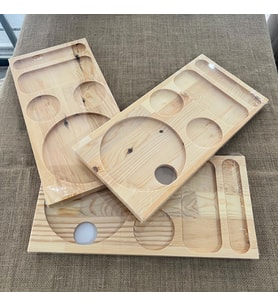 5 Adet Otel Servis Karşılama Sunum İkram Tepsisi Doğal Masif Ahşap 5 Bölmeli Kettle Ketil Altlığı 41x20 cm (Krem)