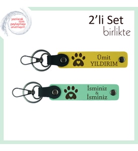Köpeğini Unutmayanlara Sevgiyi Taşıyan Armağan, Kalpli Pati Motifli Anahtarlık Seti, Sarı-Açık Yeşil