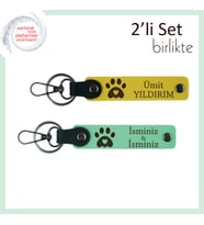 Köpeğini Unutmayanlara Sevgiyi Taşıyan Armağan, Kalpli Pati Motifli Anahtarlık Seti, Sarı-Açık Yeşil