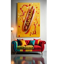 KETÇAPLI SOSLİ SANDVİÇ HOT DOG Ev Duvar Salon Güzellik Salonu Ofis Dükkan Dekarasyon Kanvas Tablo (Çok Renkli)