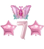 Pembe Kelebekli 7 Yaş Folyo Balon Set