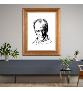 Altın Varaklı Çerçeveli Paspartulu Atatürk Tablo TR1511 (Gold)