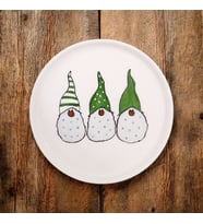 Yılbaşı mini cüceler desenli porselen yuvarlak mini sunum tabağı (Orman Yeşili)