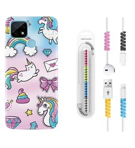Realme C11 C21 C21Y C25Y C11 2021 Kılıf Kablo Koruma Spiral Silikon Unicorn Mektup 1800