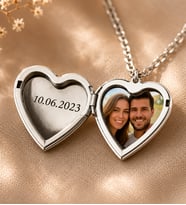 Kişiye Özel Gümüş Kalp Locket Anı Kolyesi Fotoğraf, İsim, Tarih Yazbileceginiz Gümüş Kalpli Anı Kolyesi Gümüş