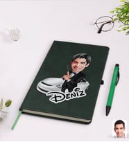 BK Gift Kişiye Özel Erkek Ajan Karikatürlü Yeşil Termo Deri Defter Kalem Seti Model 1