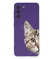 Samsung Galaxy S21 FE Uyumlu Lansman Kılıf Catface Tasarımlı İçi Kadife Kapak-Mor (Şeffaf)
