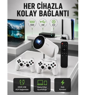 Portatif 4K Projeksiyon – 4.000 Uygulama, Kablosuz Yansıtma ve Bluetooth 5.0 Yeni Nesil