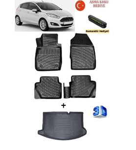 Ford Fiesta 2009-2017 Yılları Arası Uyumlu 3D Havuzlu Paspas ve Bagaj Havuzu Seti ASMA KOKU VE NUMARATÖR HEDİYELİ