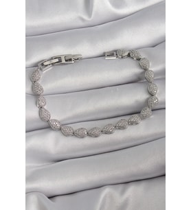 Pirinç Gümüş Renk Zirkon Taşlı Damla Model VIP Seri Kadın Bileklik 5886 - SSSSSS3348-7073