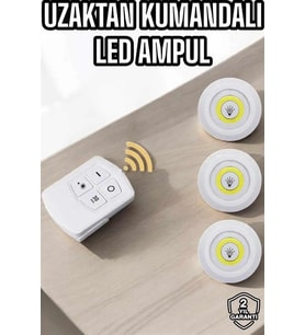 Led Lamba 3'lü Uzaktan Kumandalı Yapışkanlı Beyaz Işık (kopya)