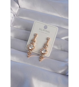 XUPİNG Rose Renk Zirkon Taşlı Geometrik Sallantılı Küpe 5886
