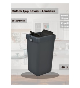 40L Antrasit Çöp Kutusu, Pratik ve Şık Mutfak-Banyo Temizlik Aracı