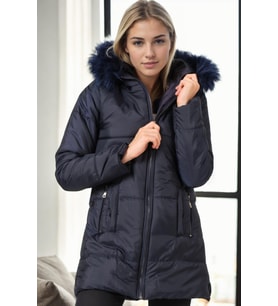 Dewberry Kadın %100 Polyester Kaban Lacivert Z9668 Günlük Dış Giyim, Şehir ve Ofis Stili, Hafta Sonu Kombini