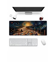 SonicTouch Klavye Mousepad 32x70cm Dikişsiz Pürüzsüz Sıvı Geçirmez Kaymaz Taban Kozmik Mozaik Yol