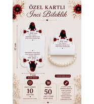 10 Adet - Özel Kesim Kartlı İnci Bileklik - Kına Hediyesi - Nişan Hediye - Lastikli Bileklik & Toka