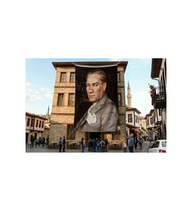 Mavi Gözlü Ulu Önder Mustafa Kemal Atatürk Poster Bayrak Premium Raşel Kumaş ATA56