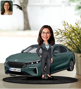 BK Gift Kişiye Özel Kadın Urla Renk Togg Karikatür Biblo -1, Arkadaşa Hediye, Araba Hediyesi
