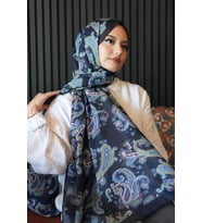 Paisley Desen Lacivert Soft Pamuk Şal (Standart)