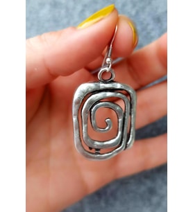 Antik Gümüş Kaplama Spiral Şekilli El Yapımı Çift Kadın Küpe