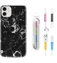 Apple iPhone 11 12 13 Mini Kılıf Kablo Koruma Spiral Silikon Black Hole Marble 1387