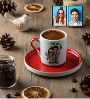 Kişiye Özel Karikatürlü Yeşil Beyaz Taraftar Sevgiliye Hediye Türk Kahvesi Fincanı Sevgililer Günü Hediyesi