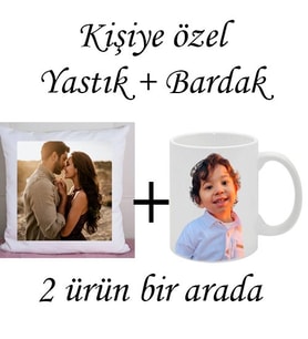 Kişiye özel çift yüzey yastık + Kupa bardak (Çok Renkli)