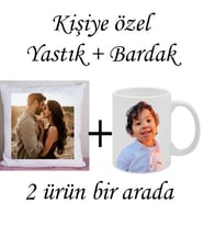 Kişiye özel çift yüzey yastık + Kupa bardak (Çok Renkli)