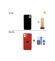 iPhone 12 Kırmızı Arka Kapak Arka Cam Batarya Kapağı Lazer Kesim Kapak Pil Kapağı + B-7000 Yapıştırıcı + Tamir Seti