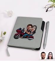 BK Gift Kişiye Özel Sevgililer Karikatürlü Gri Termo Deri Defter Kalem Seti-103