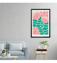 Tekli Ahşap Lamine Çerçeveli Mdf Tablo Pembe Çizgisel Çiçekler (Siyah)