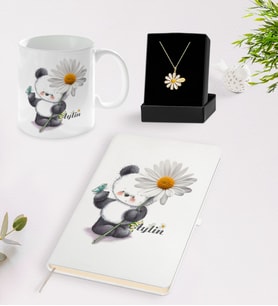 BK Gift Kişiye Özel Papatya Temalı Beyaz Defter Kupa ve Papatya Kolye Seti-1 (Model 1)