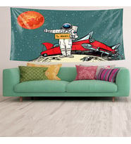 To Mars Astronot Desen Leke Tutmaz Kadife Dokulu Kumaş Duvar Örtüsü Duvar Halısı Tapestry (Petrol Yeşili)