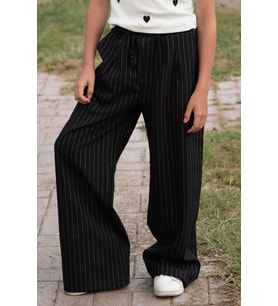 Breeze Kız Çocuk Pantolon Pinstripe Çizgili Çift Bel Detaylı 8-14 Yaş, Siyah