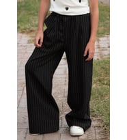 Breeze Kız Çocuk Pantolon Pinstripe Çizgili Çift Bel Detaylı 8-14 Yaş, Siyah
