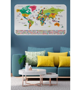 Türkçe Ülke Bayrak Lı Eğitici Başkent Detaylı Atlası Dünya Haritası Duvar Sticker -60x105-3860