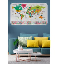 Türkçe Ülke Bayrak Lı Eğitici Başkent Detaylı Atlası Dünya Haritası Duvar Sticker -60x105-3860