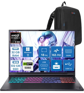 Acer Nitro 18 Aı Amd AN18-AMD Ryzen™ Aı 9 365 32GB Ddr5 512GB SSD 8GB/RTX5060 115W 18" Qhd+ 2560 x 1600 165 Hz IPS  WIN11PRO Gaming Bilgisayar. NHQYHEY001P07+ZETTAÇANTA