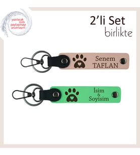 Köpek İsimli Yazılabilir Anahtarlık Takımı, Kalpli Pati Deseniyle Sevimli Hediye, Yavru Ağzı-F Yeşil