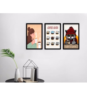 BK Home Coffee Tasarımlı Dekoratif 3’lü Ahşap Siyah Çerçeveli Tablo-10